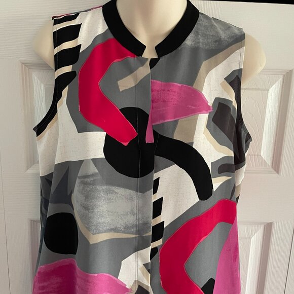 Abstract Tunic Black Pink Red White Tan Gray Sleeveless - Picture 3 of 16